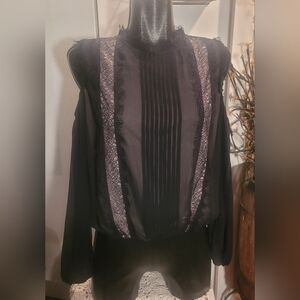 Angeleye London Black Cold Shoulder Long Sleeve Blouse